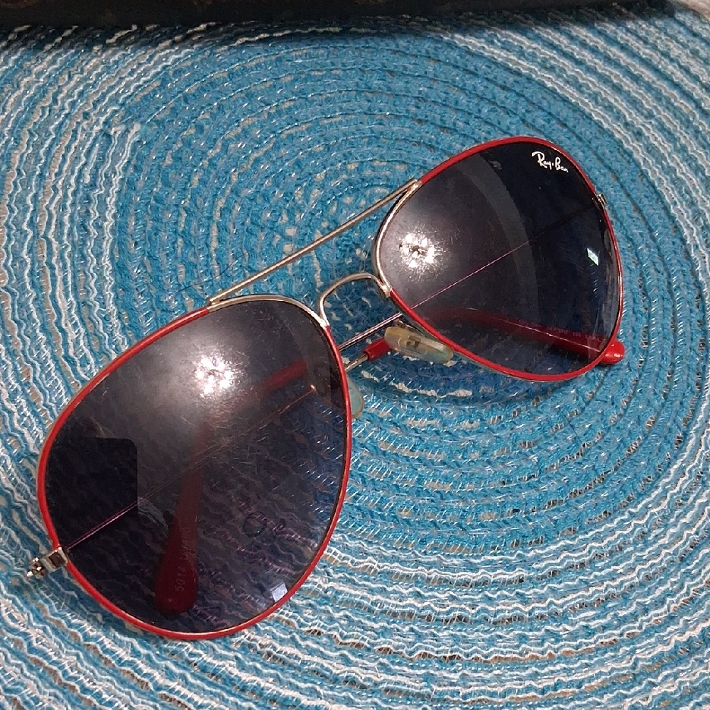 Ray-Ban Red and Silver Aviator Sunglasses